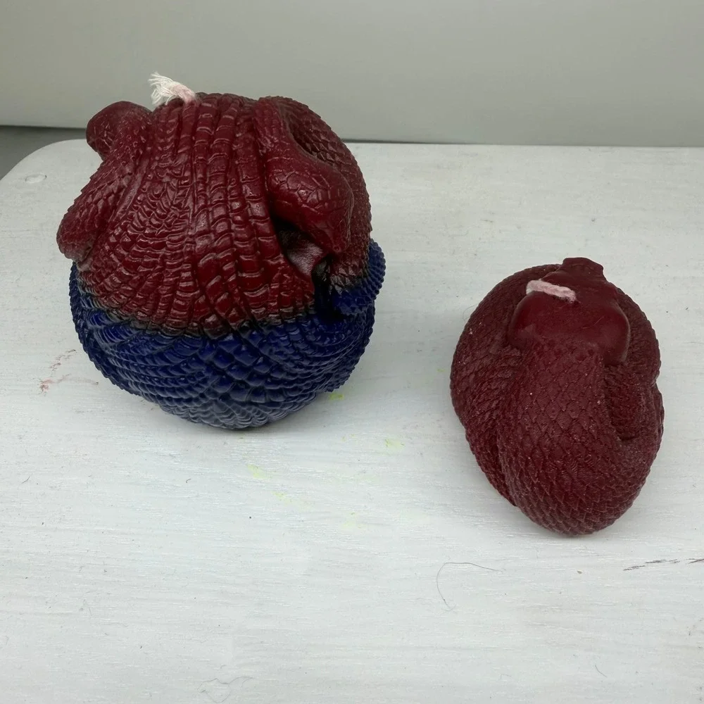 Handcrafted Snake Candle Set of 2 Burgundy Blue Coiled Serpent Gothic Decor Dark